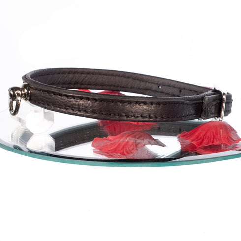 SiaLinda: Halsband echtes Elch Leder mit kl. O-Ring, zweifarbig, schwarz / schwarz 14 mm breit - SiaLinda.com